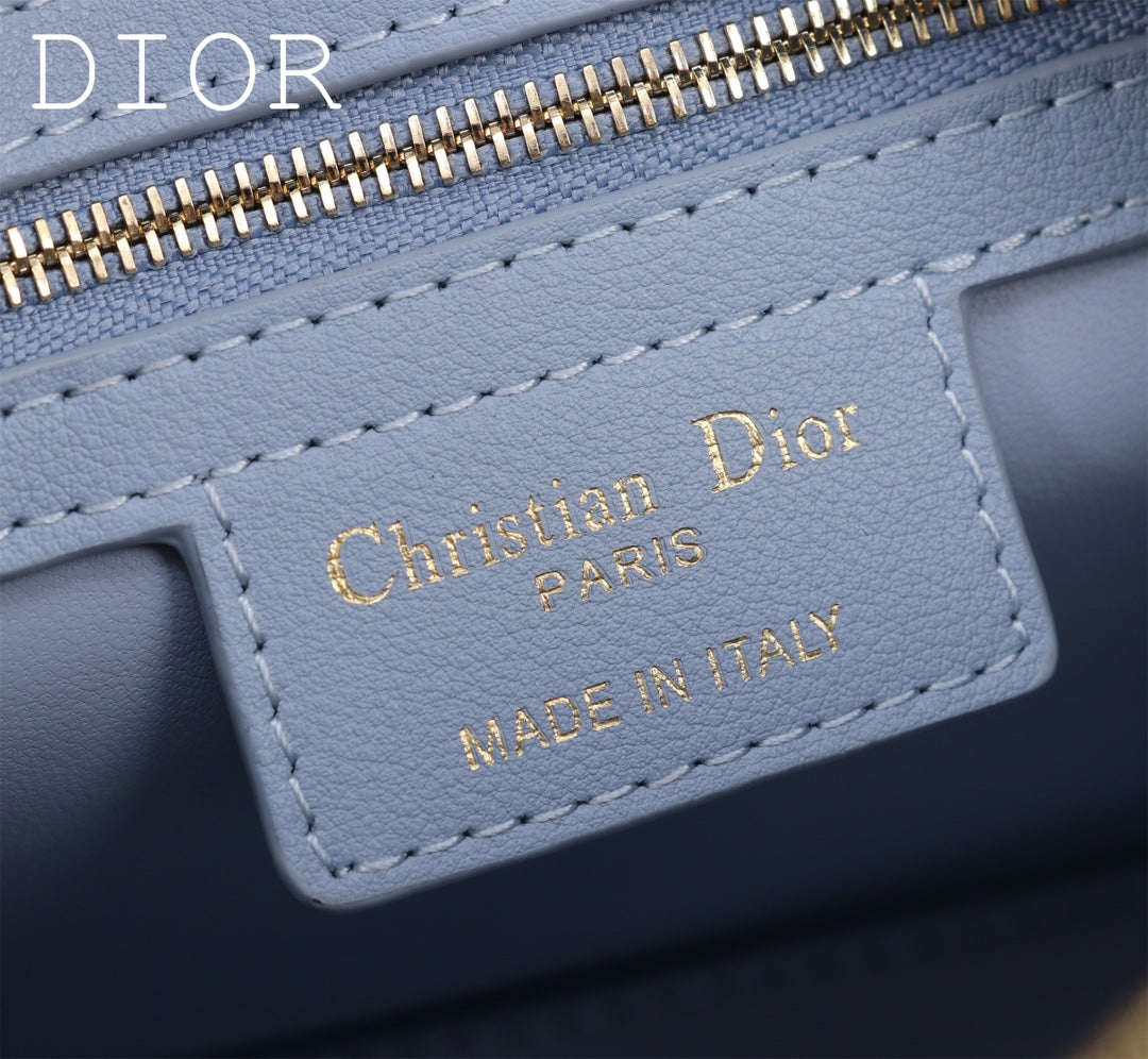 Dior Quilted Light Blue Leather Mini Boston Bag with Crossbody Strap