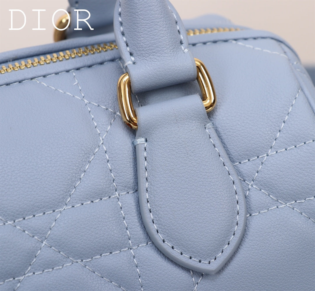 Christian Dior Cannage Leather Small Bowling Bag - Light Blue