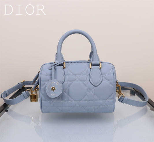 Christian Dior Cannage Leather Small Bowling Bag - Light Blue