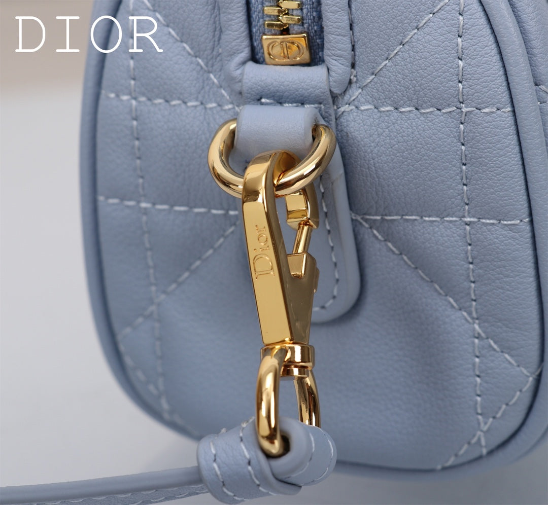 Dior Light Blue Quilted Leather Mini Bowling Bag with Star Charm