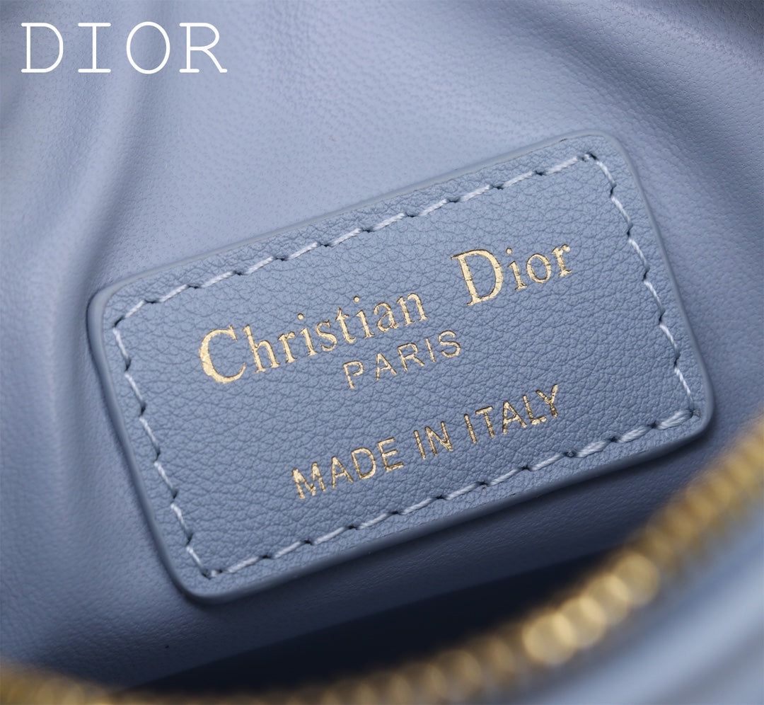 Dior Light Blue Quilted Leather Mini Bowling Handbag with Gold Star Charm