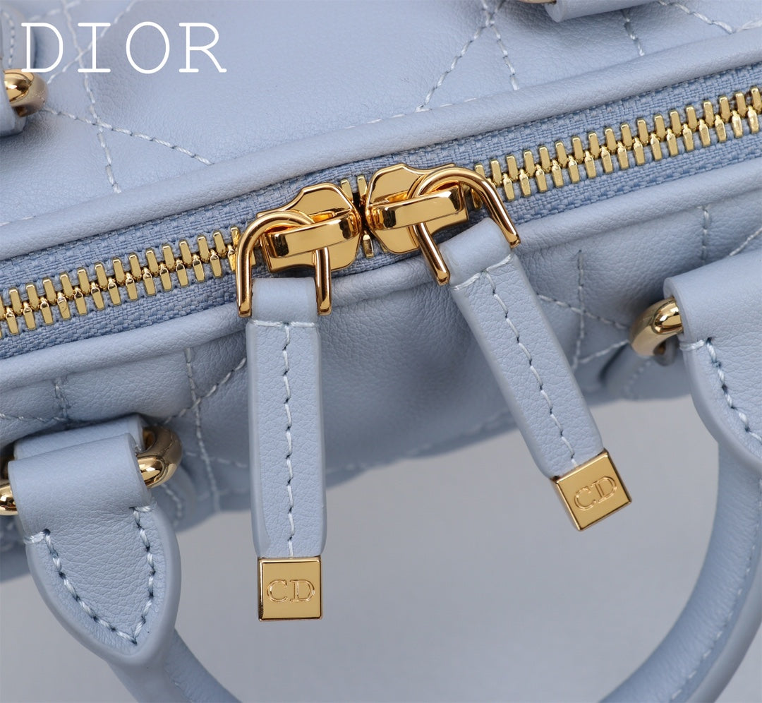 Dior Light Blue Quilted Leather Mini Bowling Bag with Star Charm