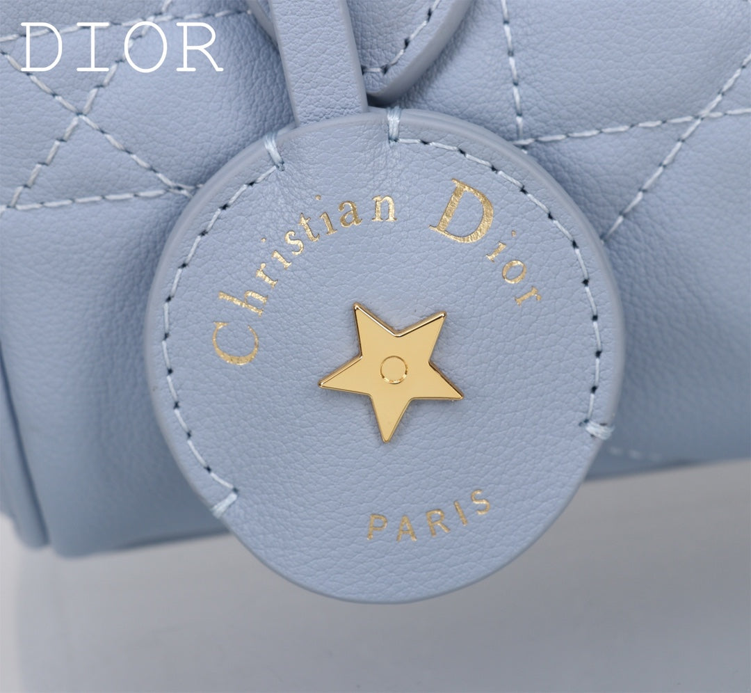 Dior Light Blue Quilted Leather Mini Bowling Bag with Star Charm