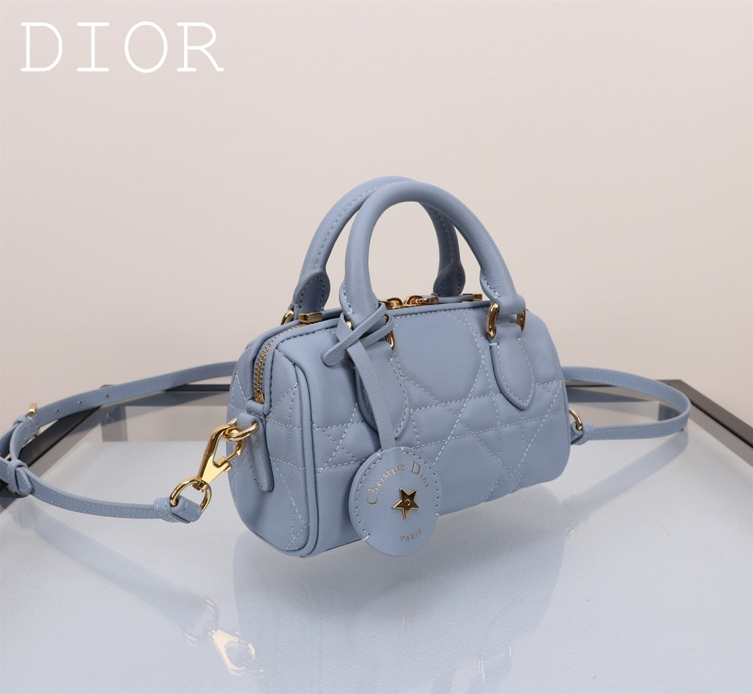 Dior Light Blue Quilted Leather Mini Bowling Bag with Star Charm