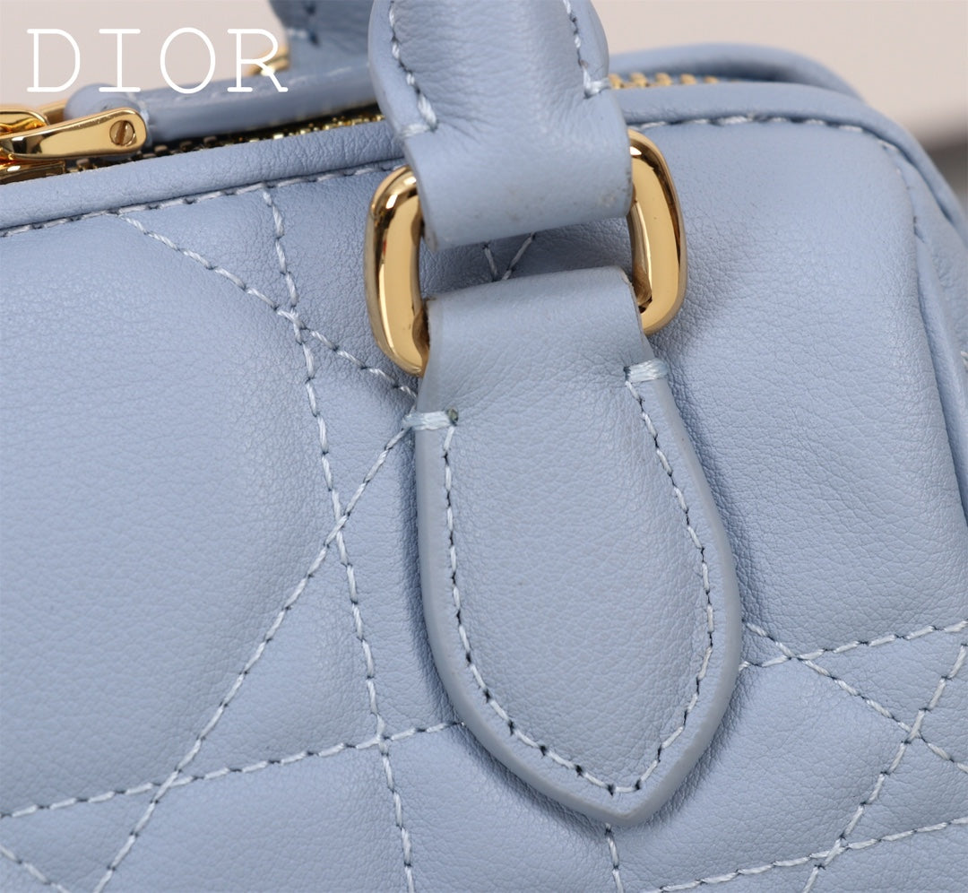 Dior Light Blue Quilted Leather Mini Bowling Bag with Star Charm