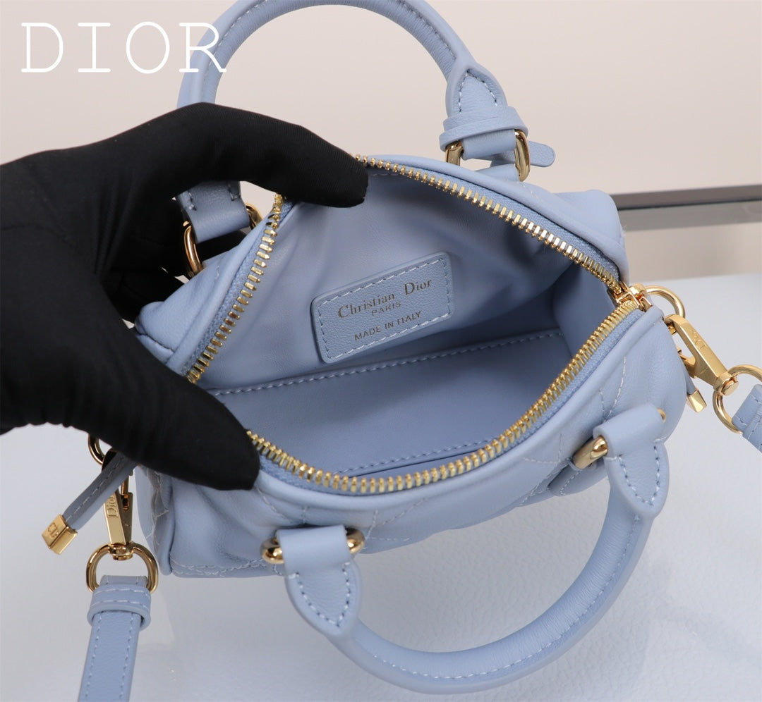 Dior Light Blue Quilted Leather Mini Bowling Bag with Star Charm