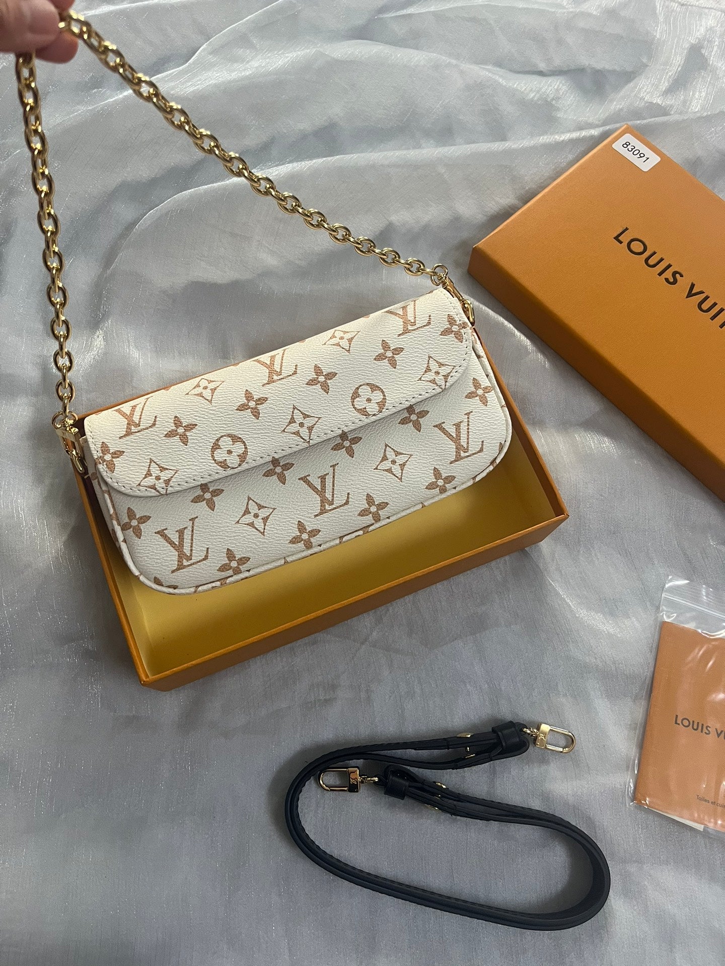Louis Vuitton Beige Monogram Leather Shoulder Bag with Gold Chain