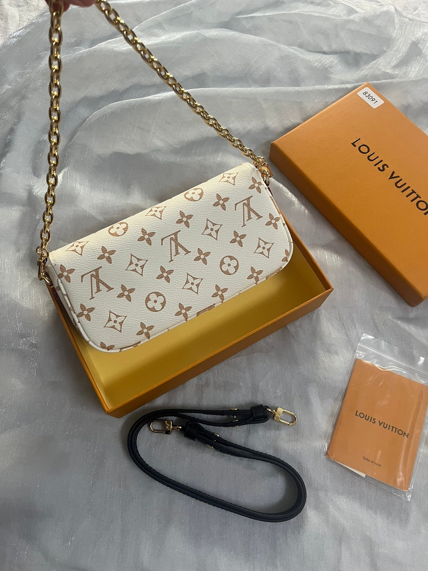 Louis Vuitton Beige Monogram Leather Shoulder Bag with Gold Chain