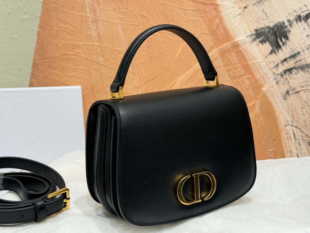 Dior Luxury Black Leather Flap Shoulder Bag with Gold Metal Clasp