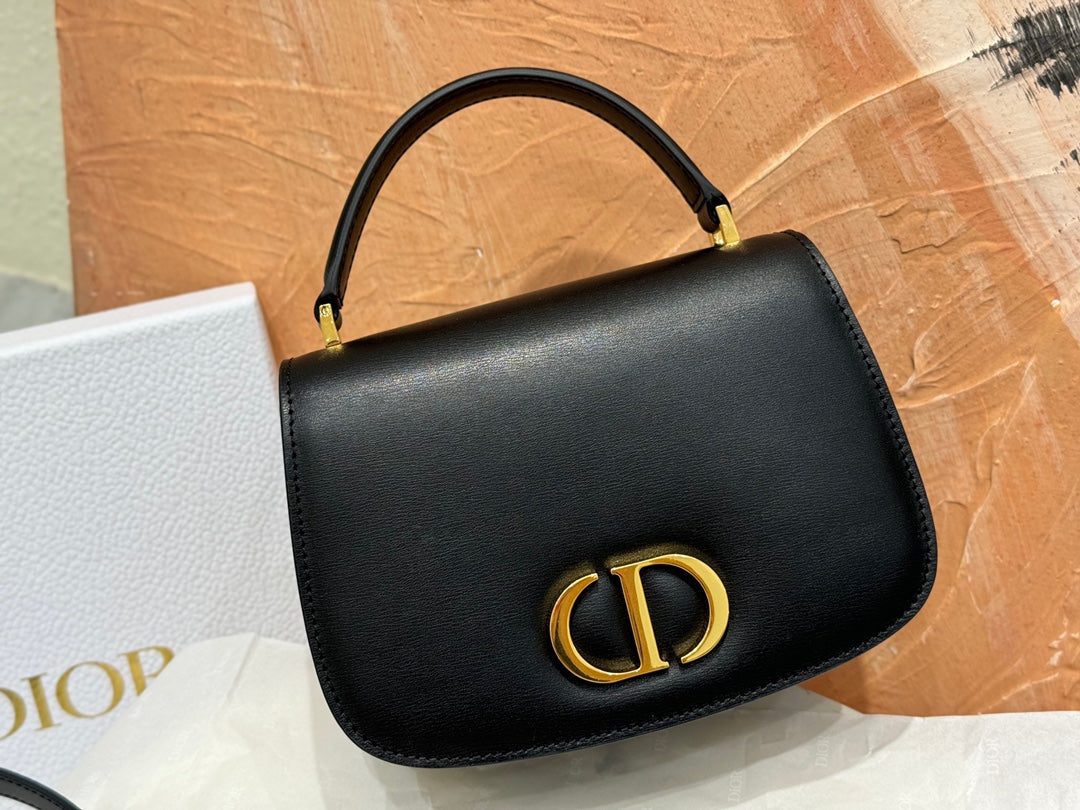 Dior Luxury Black Leather Flap Shoulder Bag with Gold Metal Clasp