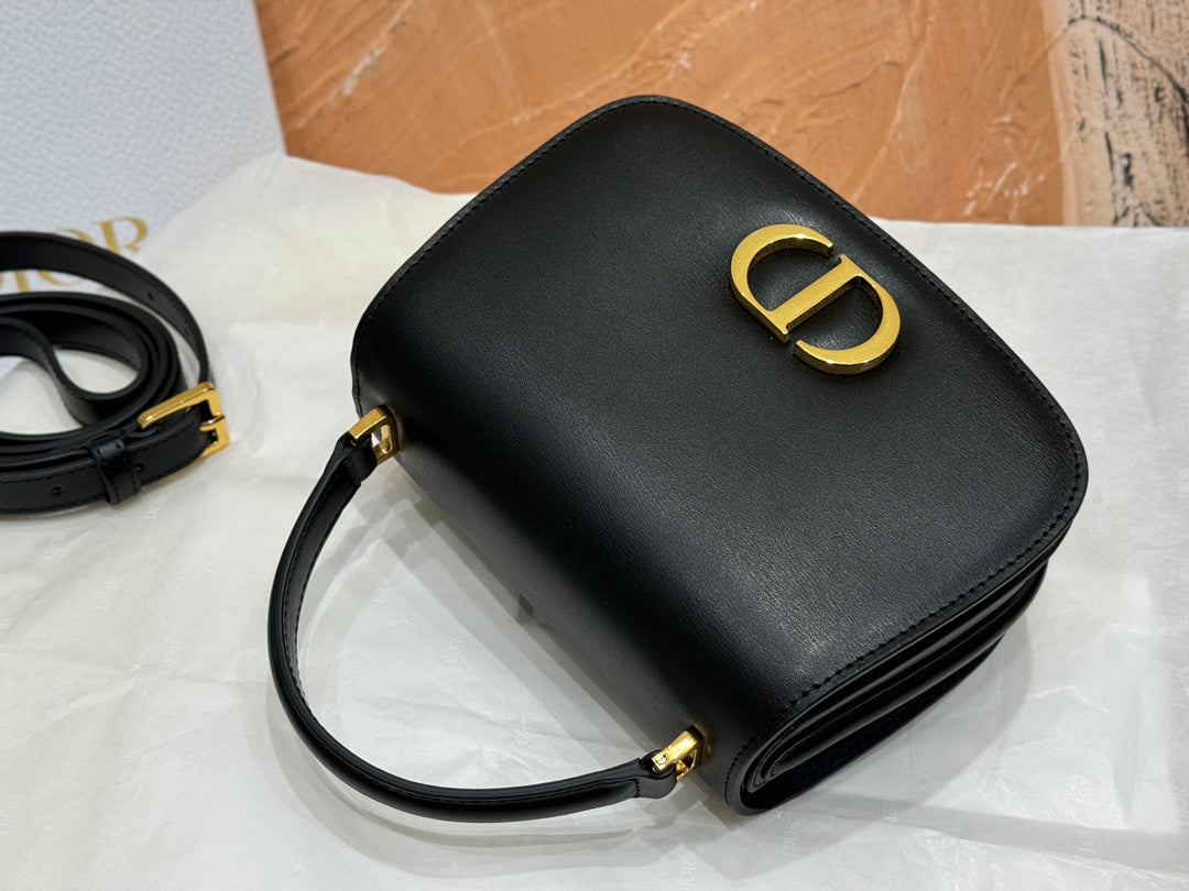 Dior Luxury Black Leather Flap Shoulder Bag with Gold Metal Clasp