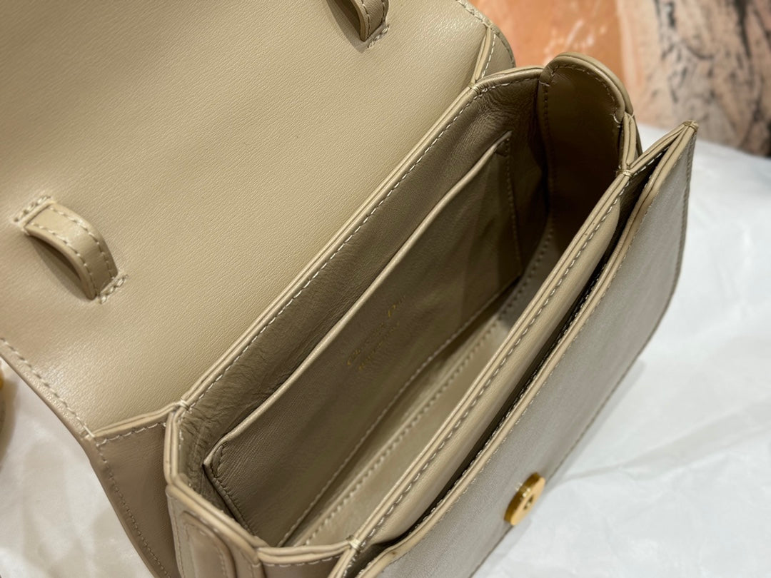 Dior Elegant Beige Leather Top Handle Shoulder Bag with Gold Clasp