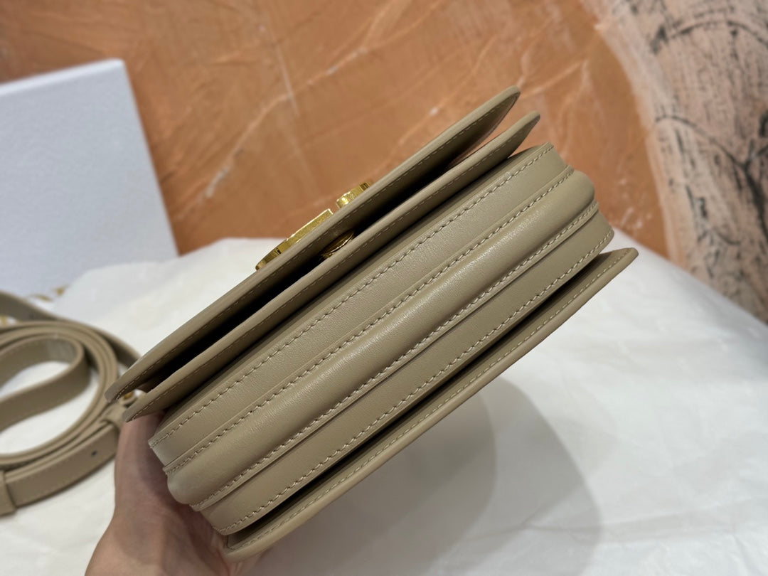 Dior Elegant Beige Leather Top Handle Shoulder Bag with Gold Clasp