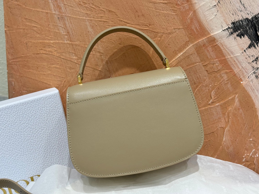Dior Elegant Beige Leather Top Handle Shoulder Bag with Gold Clasp