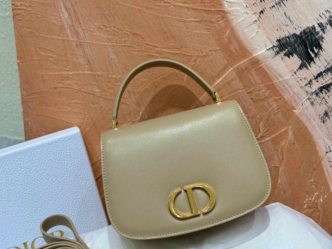 Dior Elegant Beige Leather Top Handle Shoulder Bag with Gold Clasp