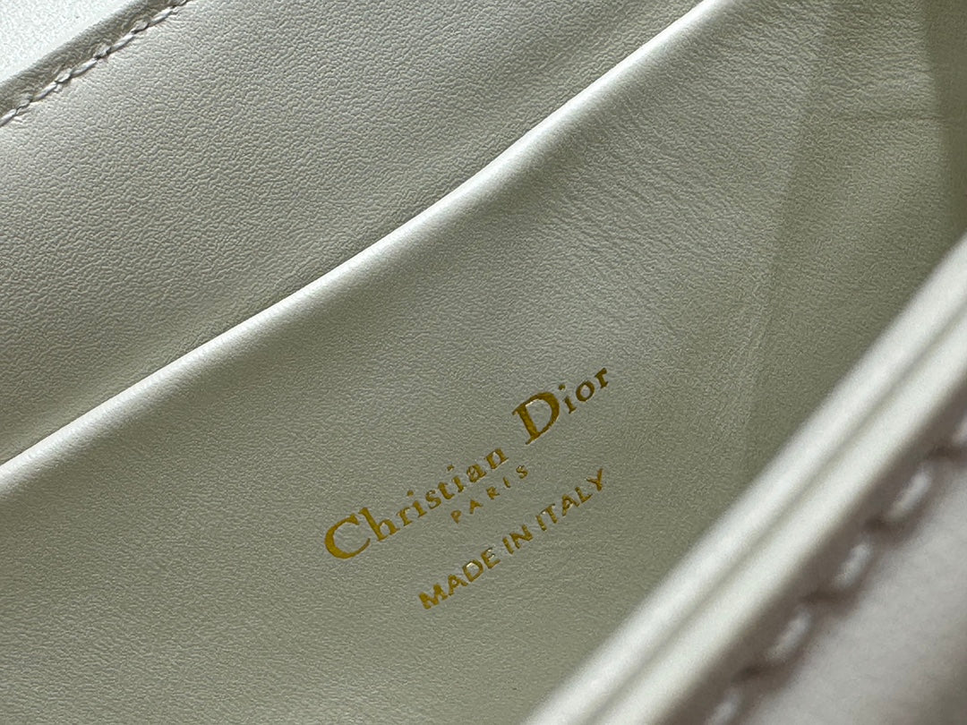 Dior Elegant White Leather Top Handle Handbag with Gold Buckle