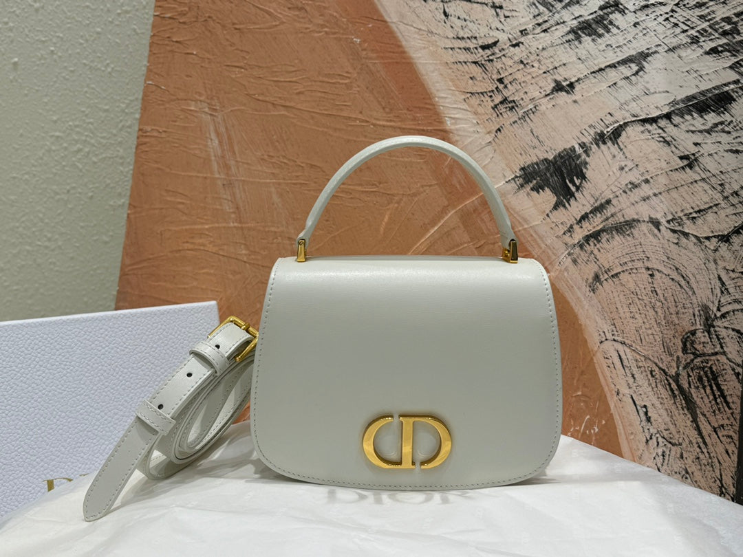 Dior Elegant White Leather Top Handle Handbag with Gold Buckle