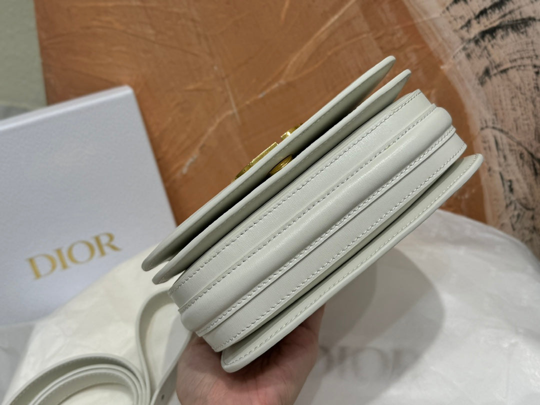 Dior Elegant White Leather Top Handle Handbag with Gold Buckle