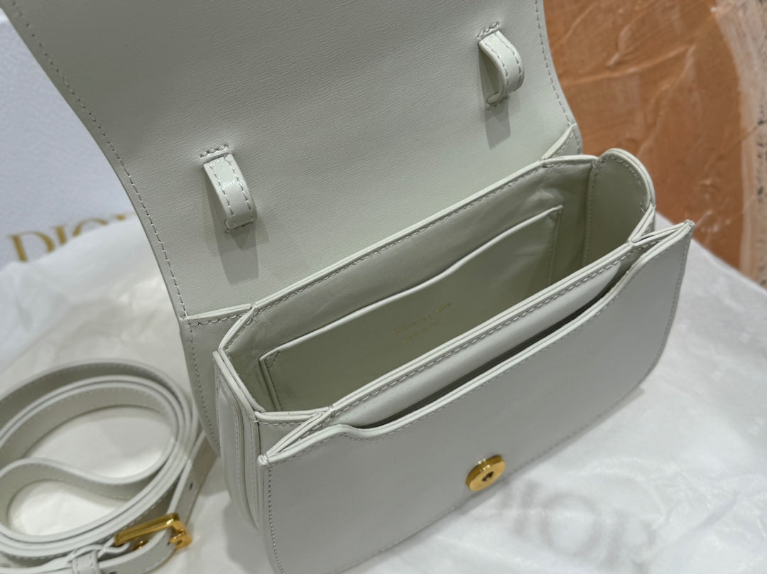 Dior Elegant White Leather Top Handle Handbag with Gold Buckle