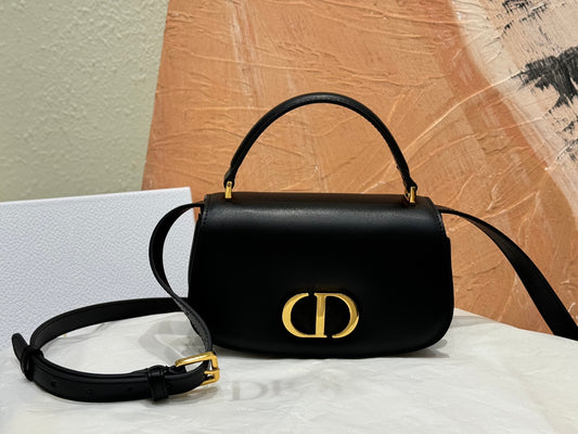 Dior Classic Black Leather Crossbody Bag with Top Handle and Gold Clasp