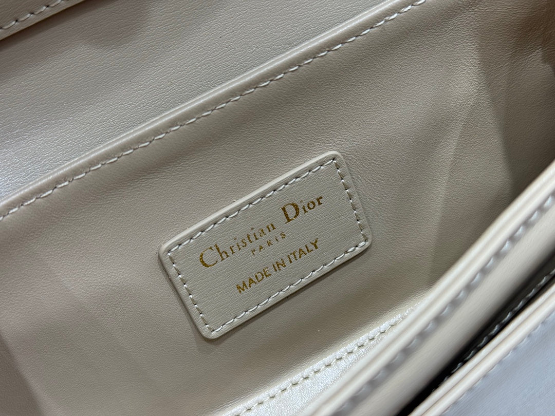 Dior Luxury Taupe Leather Shoulder Bag with Gold Buckle and Top Handle