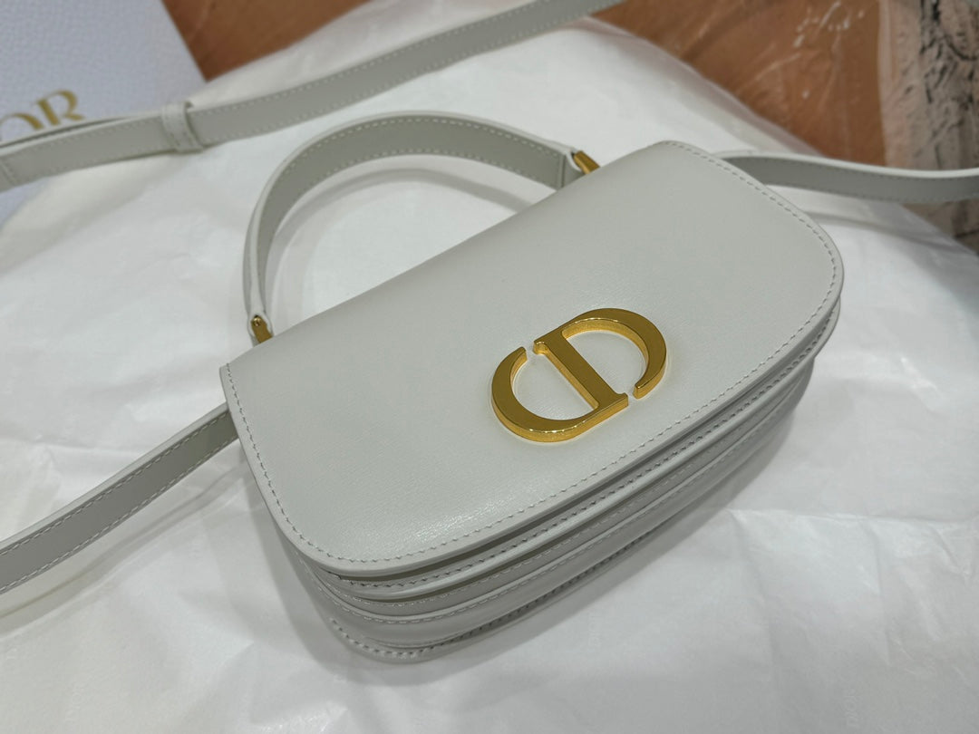 Dior Elegant Off-White Leather Top Handle Crossbody Bag with Gold Buckle
