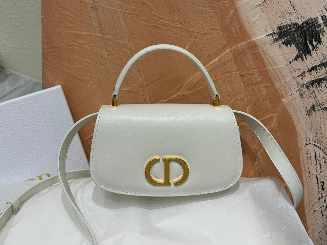 Dior Elegant Off-White Leather Top Handle Crossbody Bag with Gold Buckle