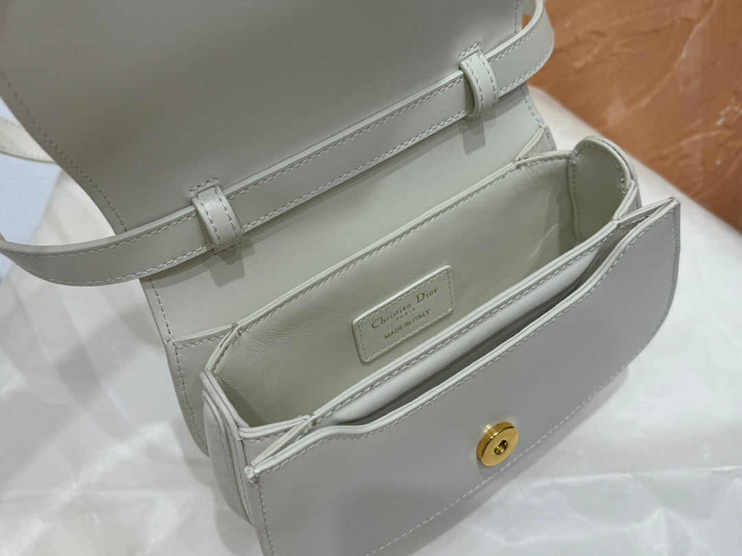 Dior Elegant Off-White Leather Top Handle Crossbody Bag with Gold Buckle