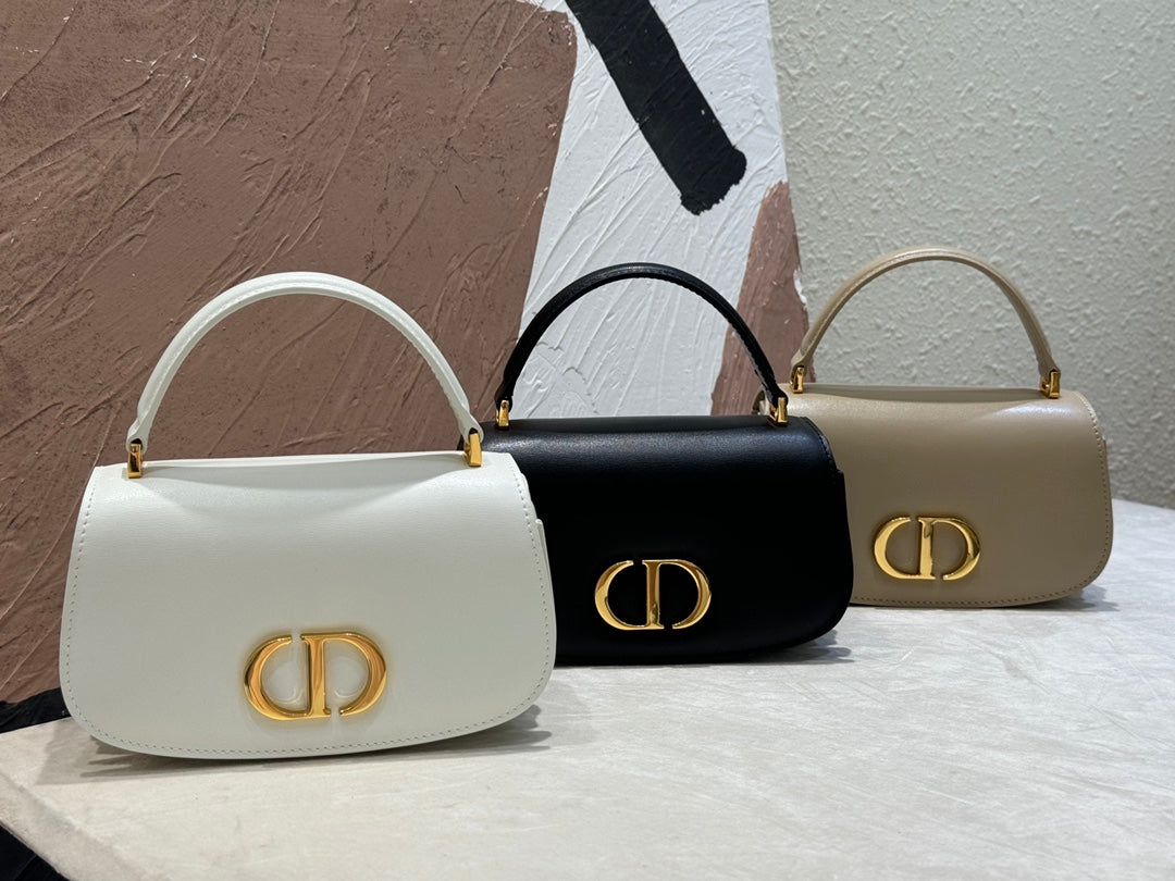 Dior Classic Leather Top Handle Shoulder Bag with Gold Metal Clasp