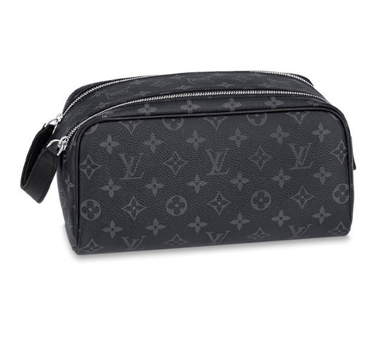 Louis Vuitton Black Monogram Pattern Luxury Travel Toiletry Bag Double Zip Dopp Kit