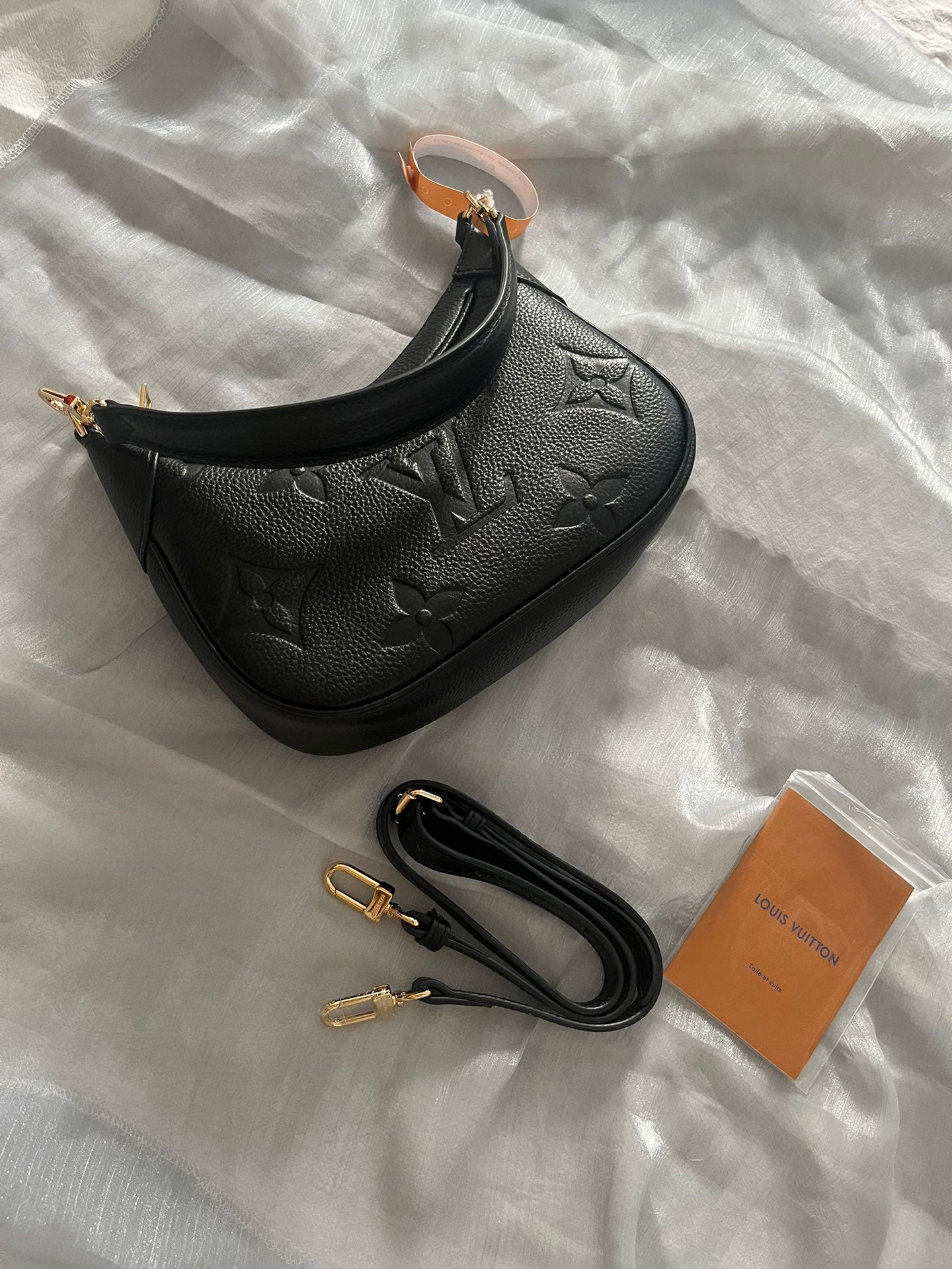 Louis Vuitton Black Embossed Leather Crescent Hobo Shoulder Bag with Gold Hardware