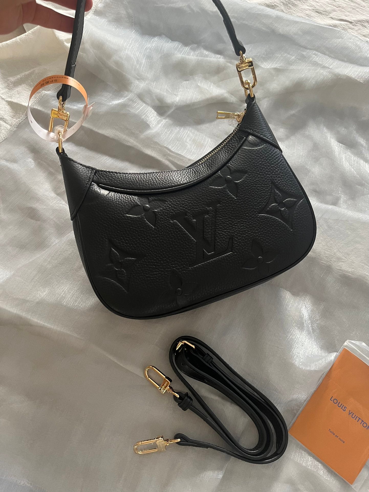 Louis Vuitton Black Embossed Leather Crescent Hobo Shoulder Bag with Gold Hardware