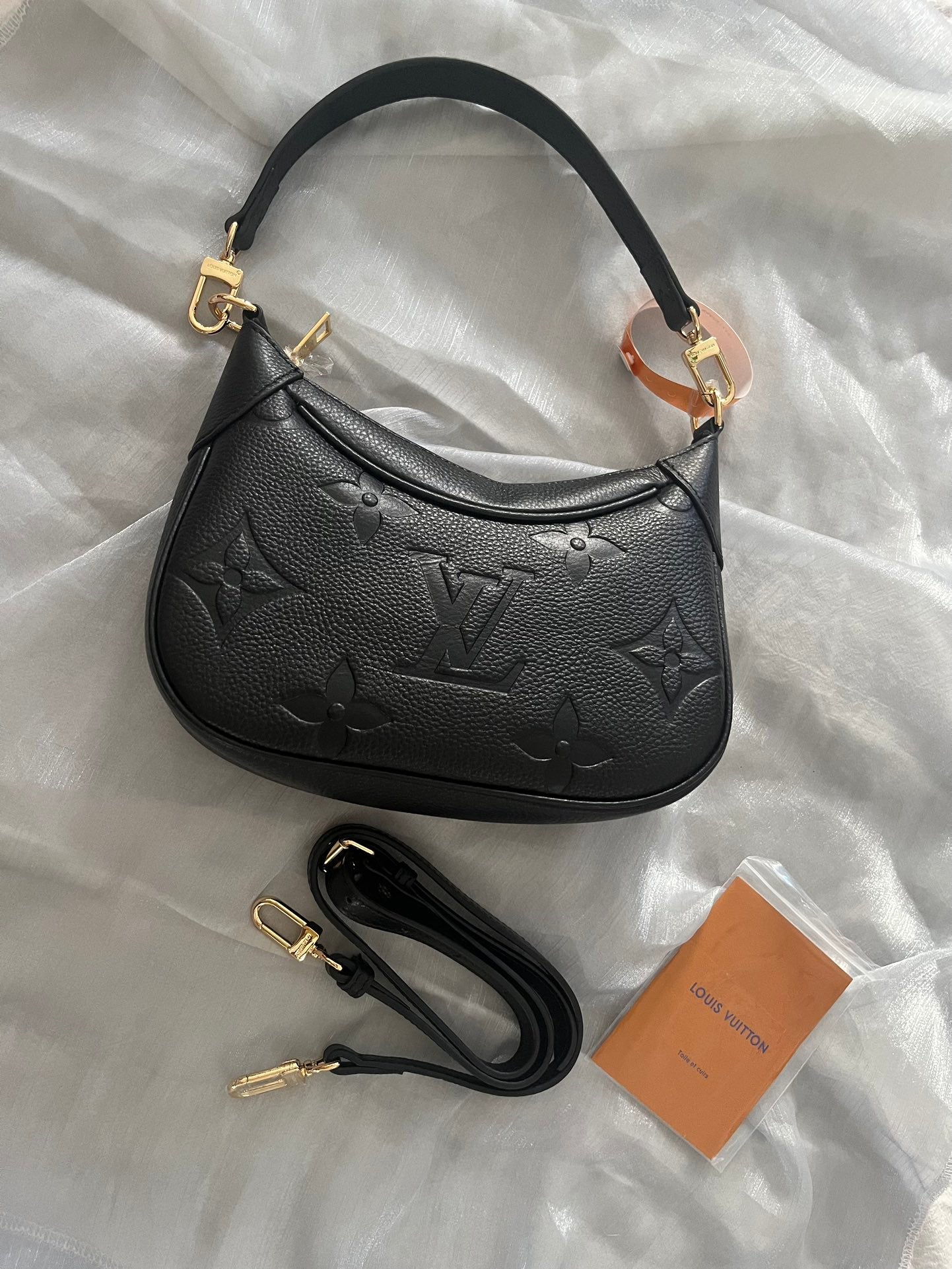 Louis Vuitton Black Embossed Leather Crescent Hobo Shoulder Bag with Gold Hardware
