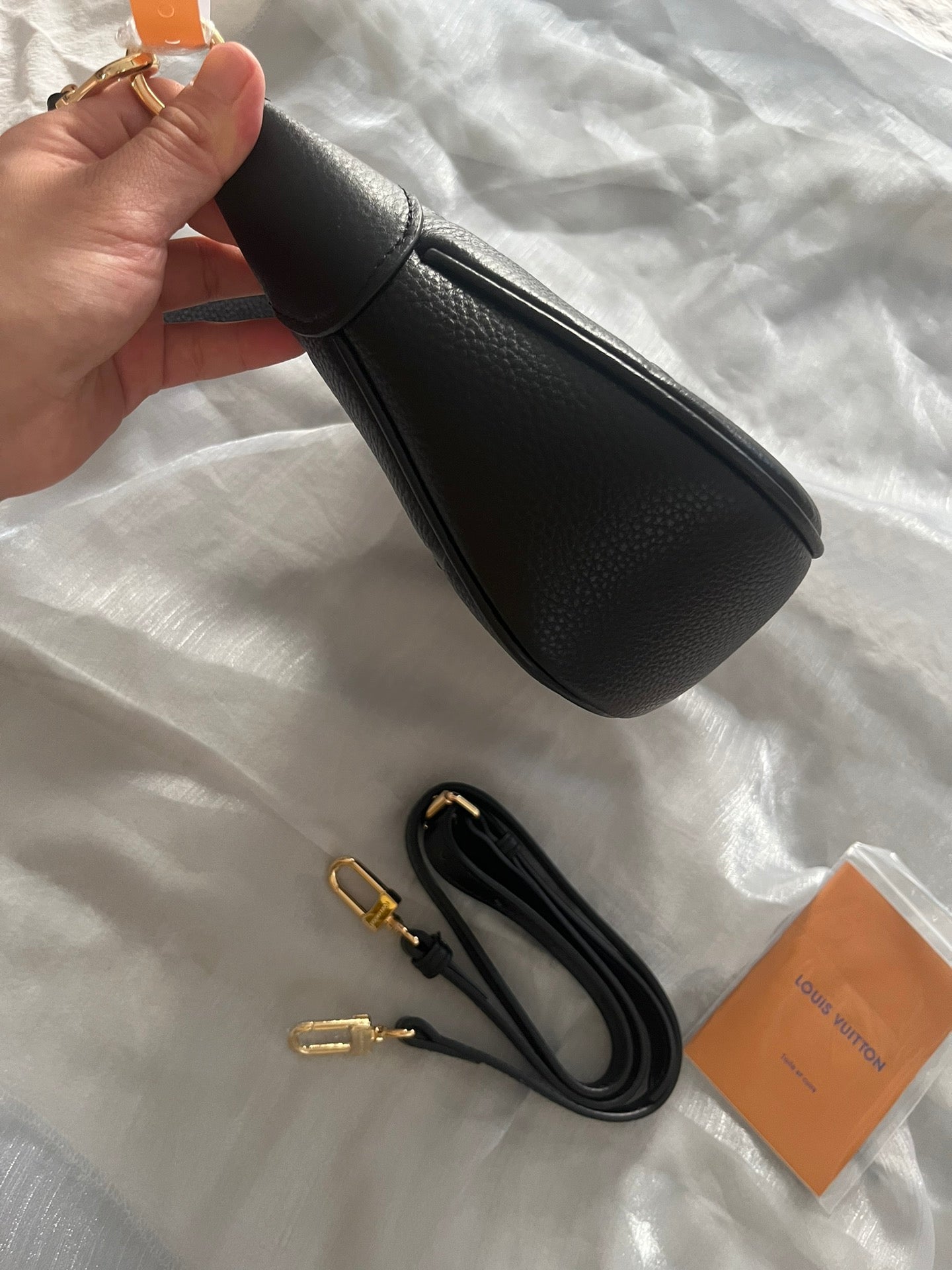 Louis Vuitton Black Embossed Leather Crescent Hobo Shoulder Bag with Gold Hardware