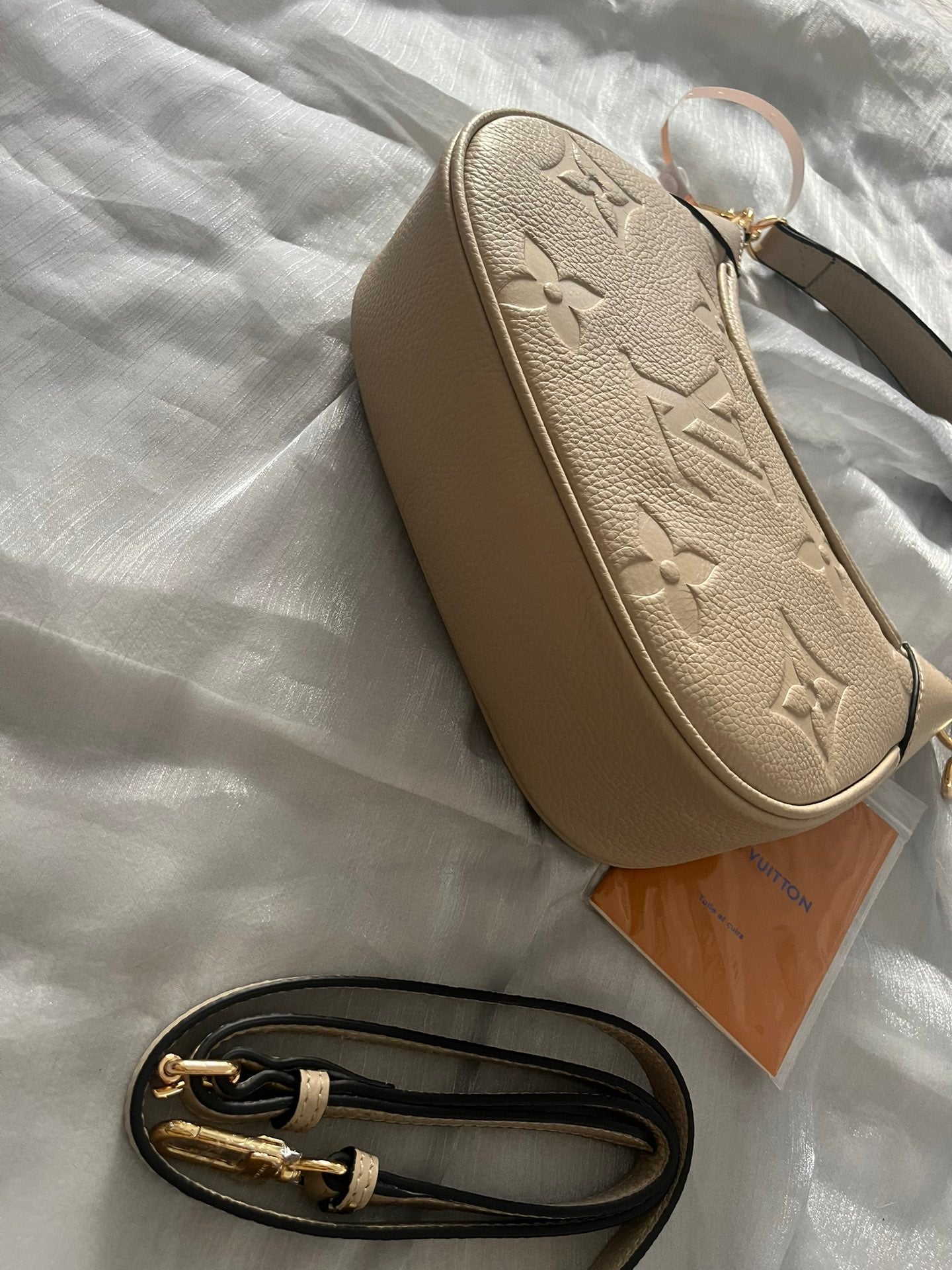 Louis Vuitton Embossed Monogram Leather Crescent Shoulder Bag with Detachable Strap