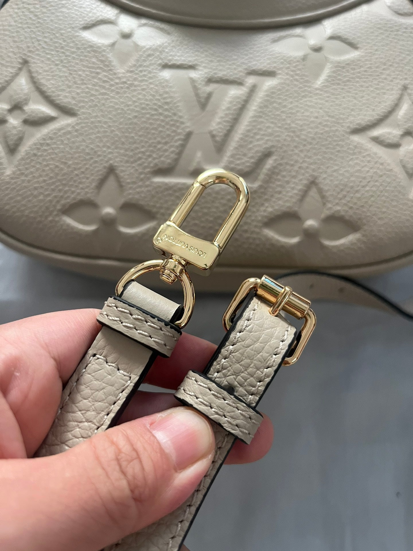 Louis Vuitton Embossed Monogram Leather Crescent Shoulder Bag with Detachable Strap