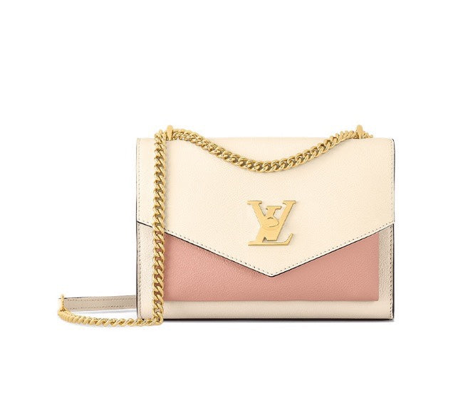 Louis Vuitton Two-Tone Cream and Pink Leather Envelope Crossbody Bag with Gold Chain