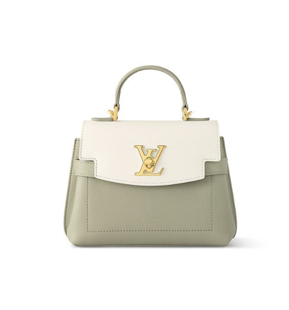 Louis Vuitton Elegant Sage Green and Cream Leather Top Handle Handbag with Gold Clasp