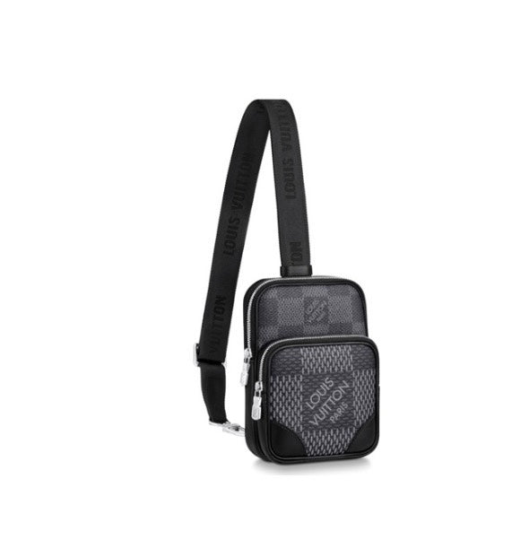 Louis Vuitton Men's Black and Grey Checkerboard Sling Crossbody Chest Bag