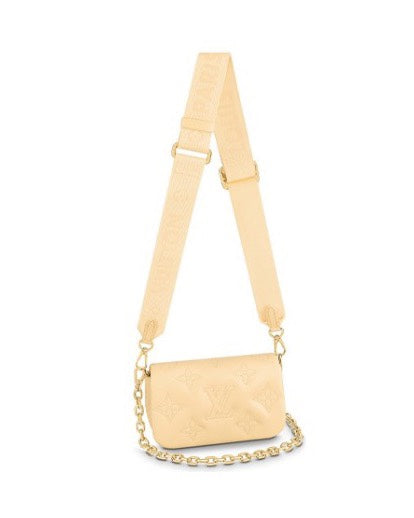 Louis Vuitton Light Yellow Quilted Crossbody Bag with Chain and Wide Strap