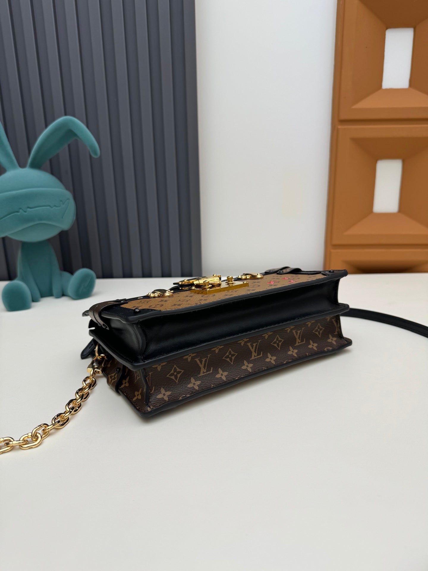 Louis Vuitton Vintage Monogram Trunk Clutch Crossbody Bag with Gold Clasp