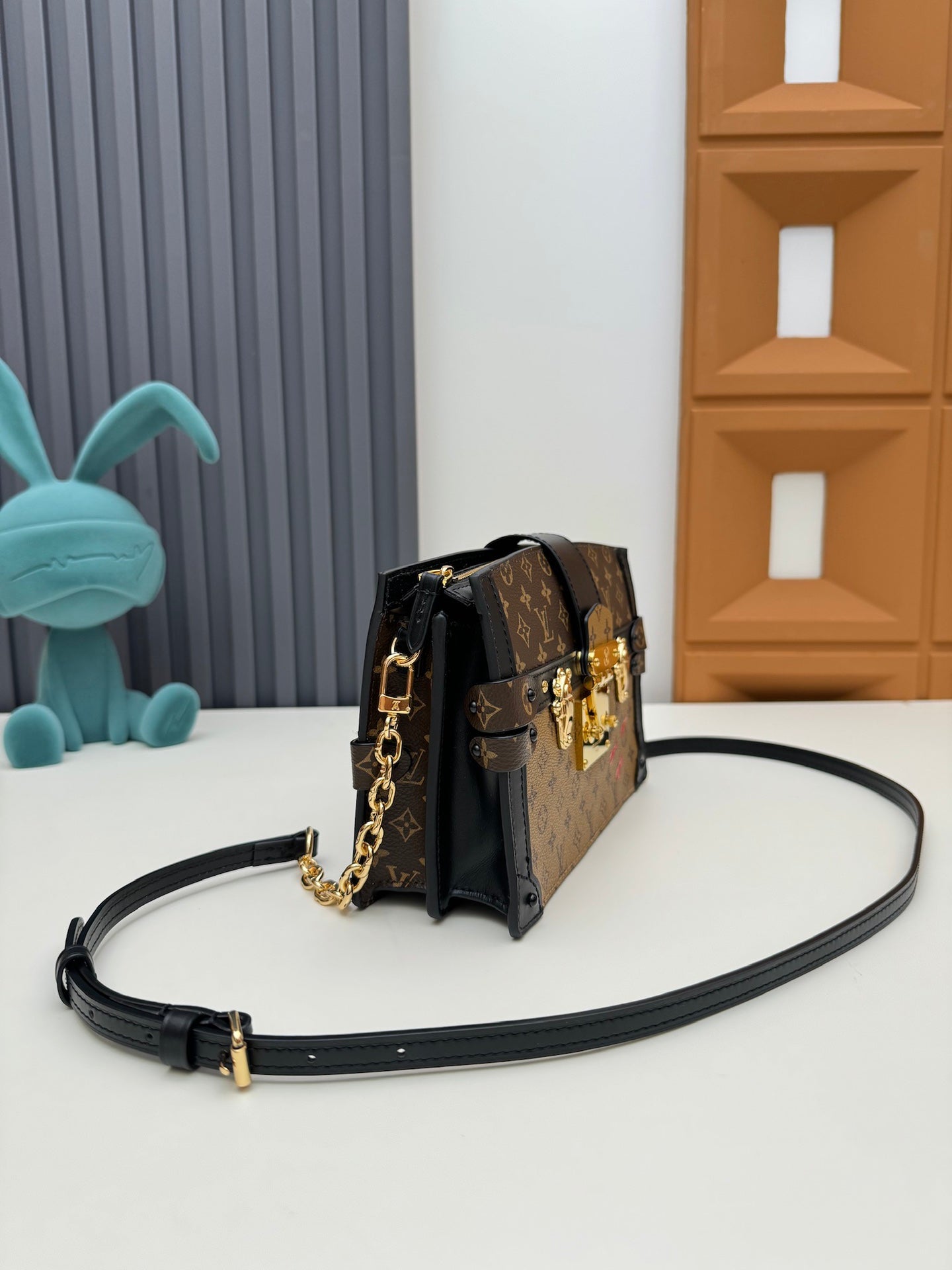 Louis Vuitton Vintage Monogram Trunk Clutch Crossbody Bag with Gold Clasp