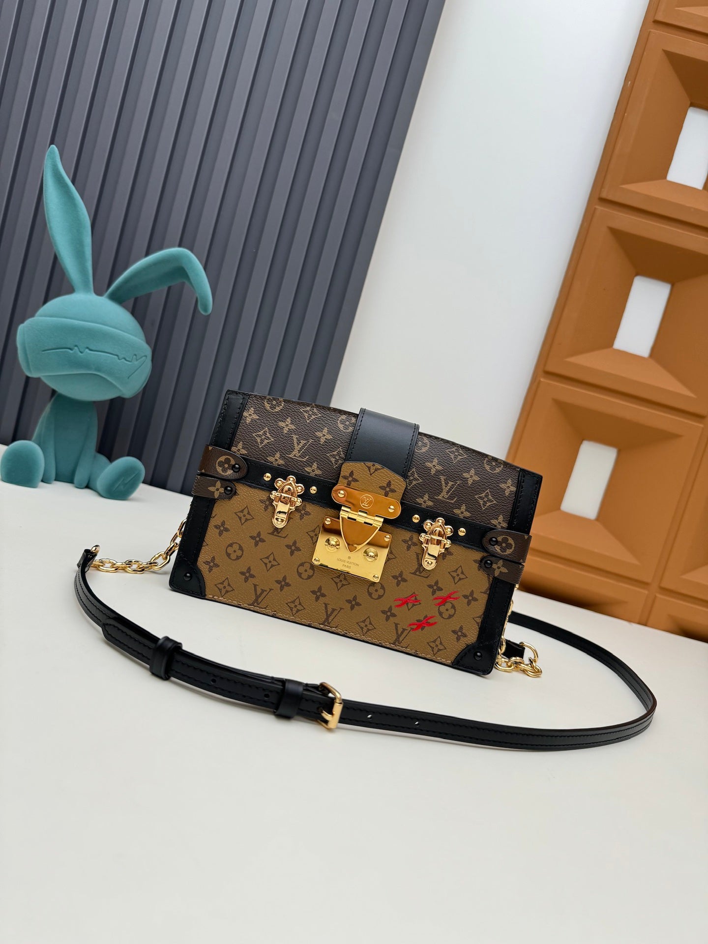 Louis Vuitton Vintage Monogram Trunk Clutch Crossbody Bag with Gold Clasp