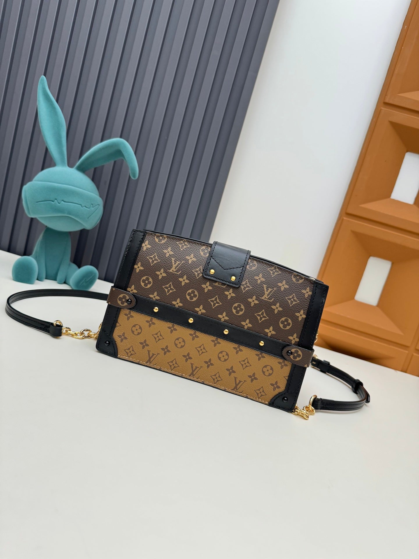 Louis Vuitton Vintage Monogram Trunk Clutch Crossbody Bag with Gold Clasp
