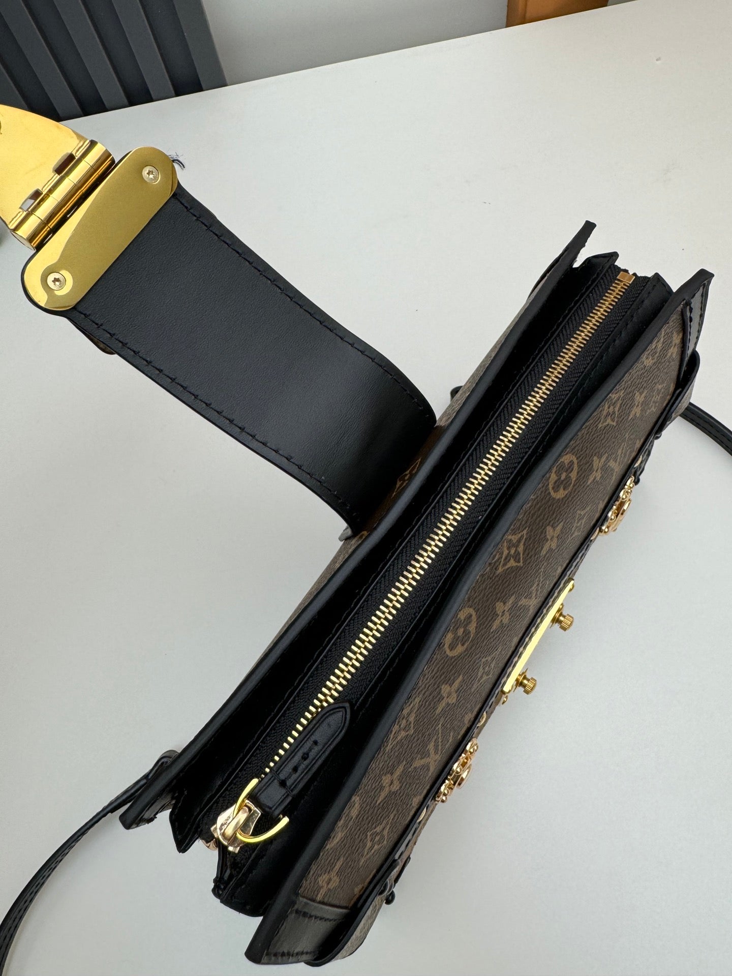 Louis Vuitton Vintage Monogram Trunk Clutch Crossbody Bag with Gold Clasp