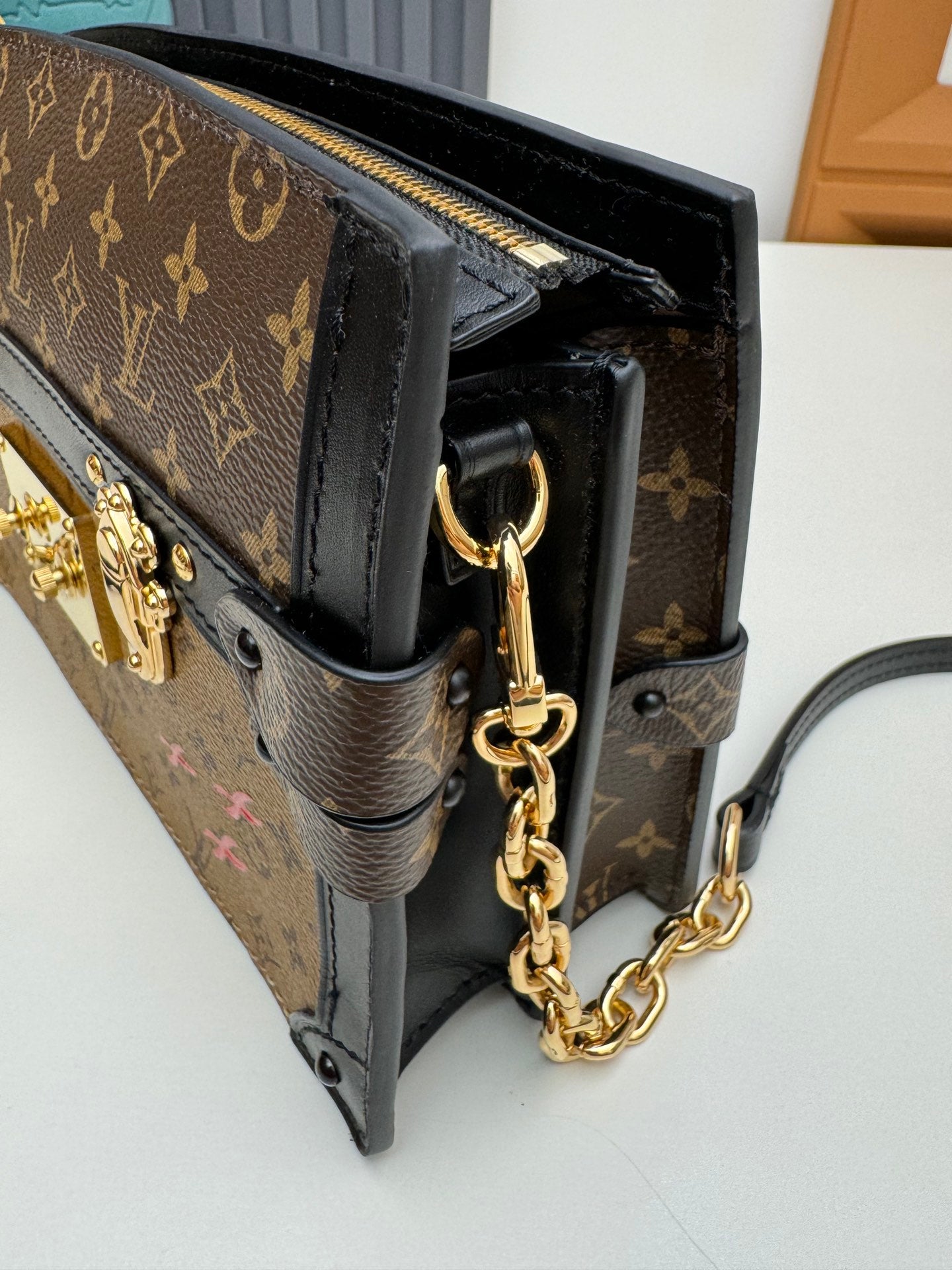 Louis Vuitton Vintage Monogram Trunk Clutch Crossbody Bag with Gold Clasp