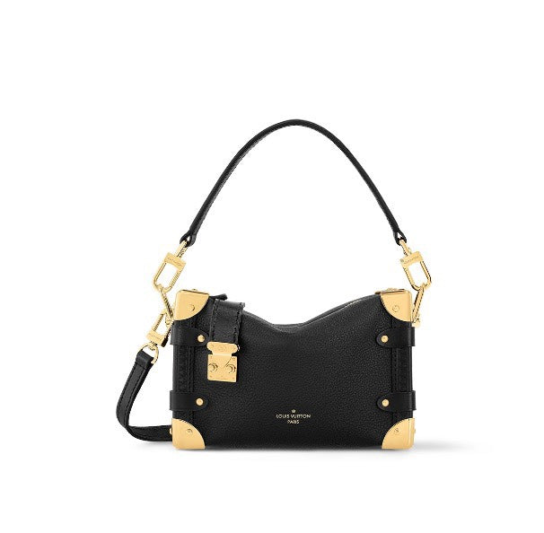 Louis Vuitton Side Trunk MM Handbag - Black Grained Leather with Gold-Tone Hardware
