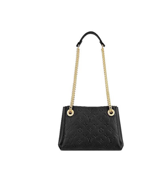 Louis Vuitton Elegant Black Embossed Shoulder Bag with Gold Chain Strap