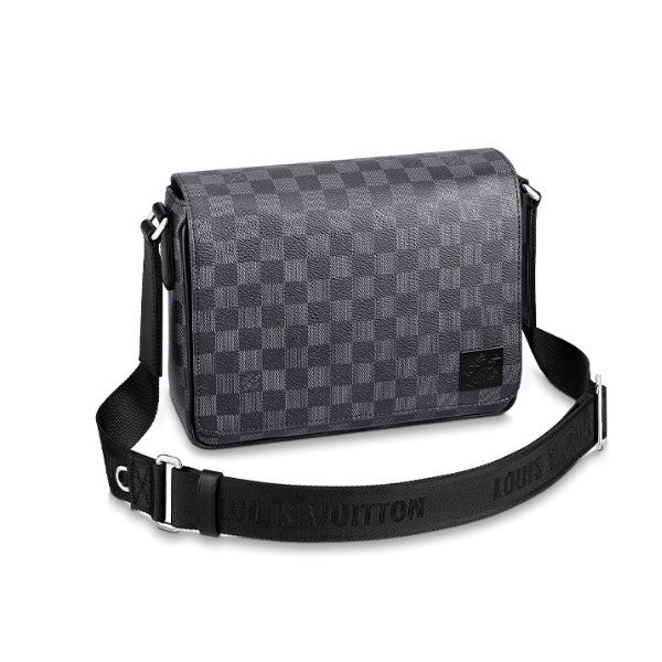 Louis Vuitton Black and Grey Checkered Canvas Crossbody Shoulder Messenger Bag