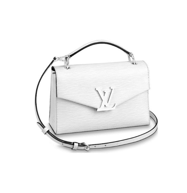 Louis Vuitton Elegant White Textured Leather Handbag with Top Handle and Strap